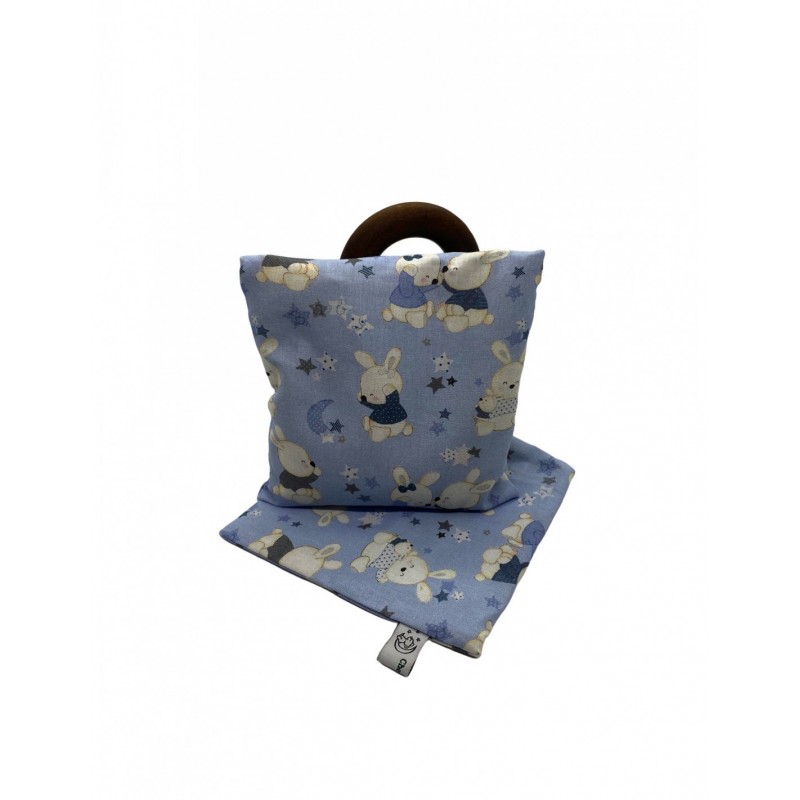 Traubenkernkissen-Set, 15×15 cm, Häschen blau inkl. zusätzlicher Außenhülle